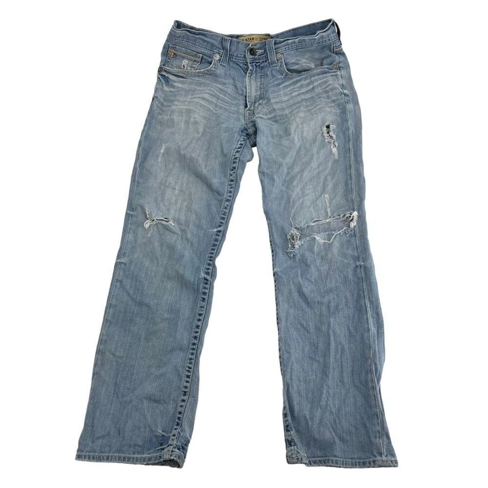 Big Star Jeans Men 34x30 Blue Light Wash Pioneer Regular Bootcut Distressed